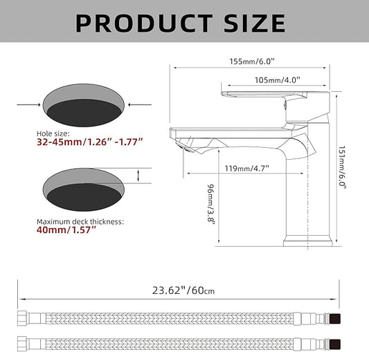 BELZ Bathroom Faucet Matte Black, Tool-Free Modern Single Handle Sink Faucet, Anti-Peeling Single Hole Vanity Faucet, Pre-Installed 24" Lines, Faucet Only
