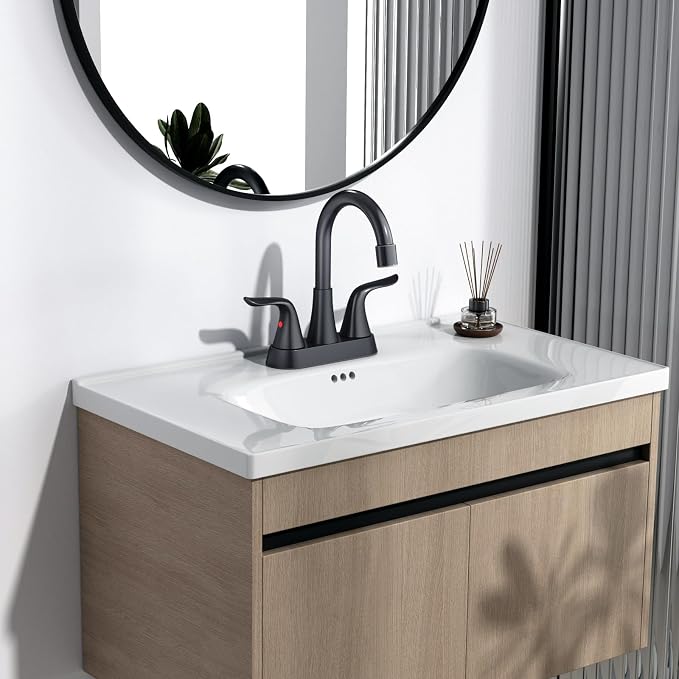 Bathroom Sink Faucet 4 inch, NSF Certified, 3 Hole, Matte Black | 2 or 3 Hole, Vanity Faucet with Pop-up Drain and 2 Supply Hoses, 2 Handle Touch on Bathroom Sink Faucets
