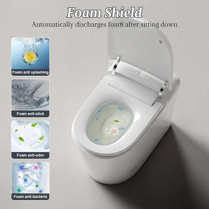 Smart Bidet Toilet with Tank Foam Shield Dual Auto Flush/Lid&Seat | Foot Sensor UV-C light Electric Modern One Piece Toilet for Bathroom with Siphon Dual Flush 0.8/1.2 GPF MAP 1000g