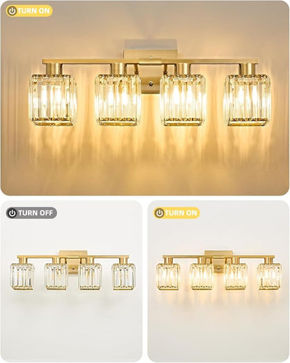 4-Light Bathroom Light Fixtures, Modern Gold Crystal Wall Light for Bathroom,Lighting Fixtures Over Mirror