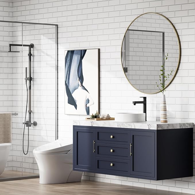 Vessel Sink Bathroom Thin-Edge Round Countertop Basin, 17.72×17.72×4.72 inch Modern Ceramic Sink for Vanity Upgrade, Minimalist Home, Guest Washroom