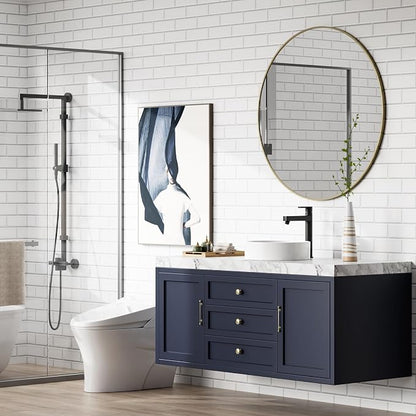 Vessel Sink Bathroom Thin-Edge Round Countertop Basin, 17.72×17.72×4.72 inch Modern Ceramic Sink for Vanity Upgrade, Minimalist Home, Guest Washroom