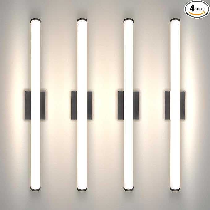 ASD 36" LED Linear Vanity Light Fixture, Modern Bathroom Sconce — 3 Color 3000K-5000K, Dimmable, 30W 2100LM, Energy Star & ETL Listed — Over Mirror Makeup Bar for Bedroom, Cabinets — Black, 4 Pack