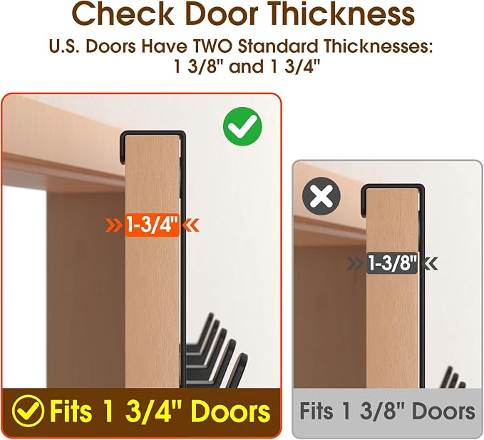 Over The Door Hooks Hanger, Heavy Duty Rack for Winter Coat, Fits 1 3/4" Doors, L7U - Bathroom Accessories and Towel Organizer Holder - Black