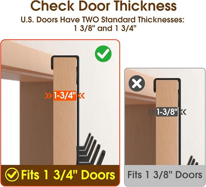 Over The Door Hooks Hanger, Heavy Duty Rack for Winter Coat, Fits 1 3/4" Doors, L7U - Bathroom Accessories and Towel Organizer Holder - Black