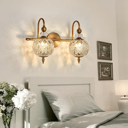 Vintage Bathroom Light Fixtures Gold Vanity Light with Glass Globe LampShade 2 Lights Mid Century G9 Bulb Wall Sconce Indoor Vanity Light Over Mirror for Bedroom Farmhouse Hallway
