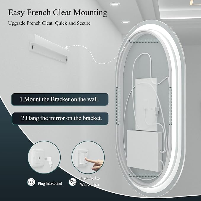 OKPAL 40x30 Oval Lighted Mirror, LED Bathroom Mirror with Lights, Lighted Vanity Bathroom Mirror, Anti-Fog, Shatter-Proof, Dimmable, Memory, 3 Colors (Front Lights + Backlit)