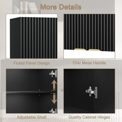 ChooChoo Bathroom Wall Cabinet, Laundry Room Cabinet with 2 Fluted Doors | Kitchen Storage Cupboard Cabinet with Adjustable Shelf, Fluted Wall-Mounted Medicine Cabinet for Kitchen, Garage, Black