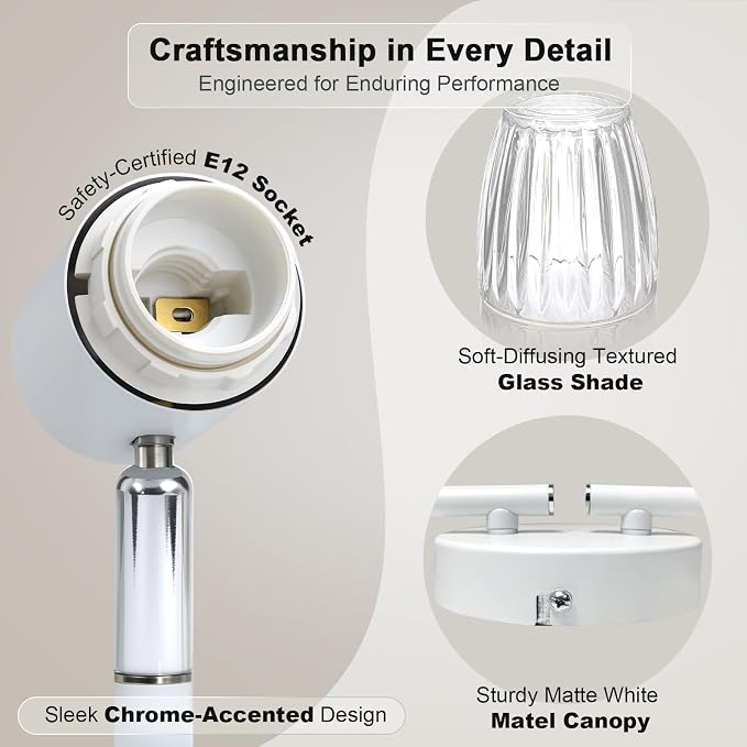 HiBay 4-Light Track Lighting White, Adjustable Modern Ceiling Light Fixture | with Glass Shades, Flush Mount Ceiling Wall Spotlight Indoor for Bathroom, Kitchen, Living Room, E12 Base, No Bulbs