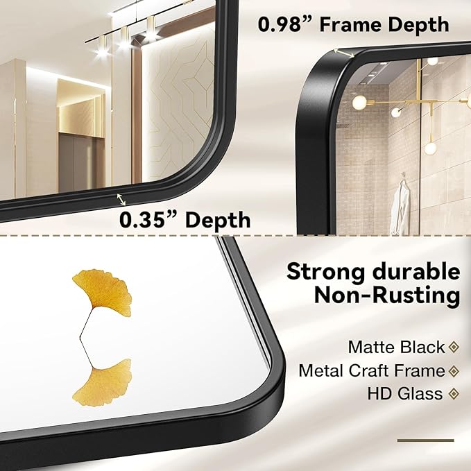 Brightify 40x30 Inch Black Metal Framed Mirror, Black Bathroom Mirror for Wall, Bathroom Vanity Mirror for Wall, Modern Rectangle Wall Mirror for Bathroom, Vertical or Horizontal