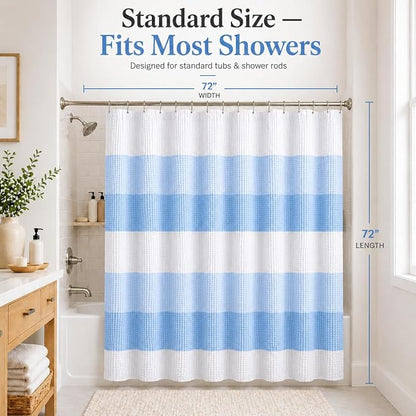 Dainty Home Ombre Waffle Weave Shower Curtain 70 x 72 Blue Textured Fabric Shower Curtain, Hotel Style Waffle Weave Bathroom Curtain, Water Resistant Polyester Ombre Shower Curtain