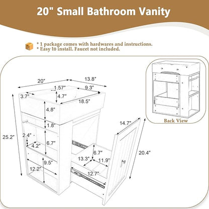 20" Floating Small Bathroom Vanity with Sink, Wall Mounted Vanity for Compact Bathrooms, Space-Saving Narrow Bathroom Vanities with Soft-Close Drawer Open Shelf Towel Bar (Black,20" Floating Drawer)