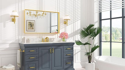 Keonjinn 40x24 Inch Gold Bathroom Mirror for Over Sink, Rectangular | HD Tempered Glass, Vanity Mirror, Brushed Framed, Square Corner, Modern Farmhouse, Wall Mounted Mirrors, Aluminum Alloy