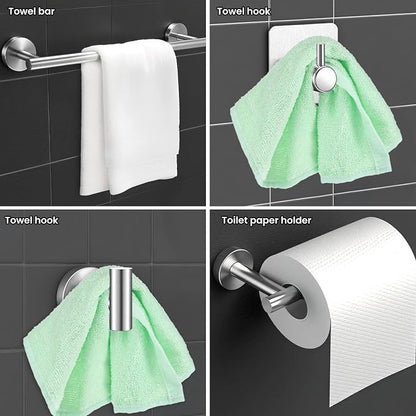 5 Piece Bathroom Accessories Set, Bathroom Hardware Set, Wall Mounted Thickened 304 Stainless Steel Towel Holder Sets, Includes 16" Towel Rod+Toilet Paper Holder+3 Multifunctional Hooks