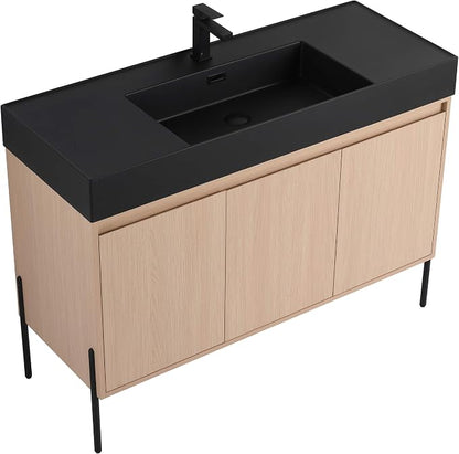 Crownpoint 48 Inch Bathroom Vanity with Sink, Black Sink, White Oak Finish, Full Assembly Required, Elegant Bathroom Vanities for Modern Homes