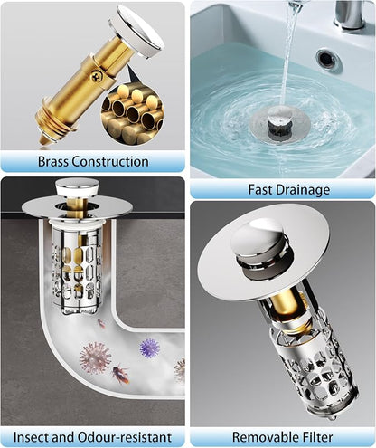 QYHNYJF Upgraded Bathroom Sink Stopper – Universal Pop-Up Drain Plug with Anti-Clog Hair Catcher, Durable Stainless Steel & Silicone Seal, Fits Standard 1.1-1.5 Inch Sink Drains, Silver