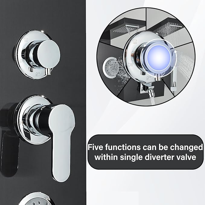 AlenArt Shower Panel Tower System, Multi Function Shower System with Body Jets, Handheld Sprayer, Rainfall Waterfall Shower Head and Tub Spout Stainless Steel Wall Mount Shower Panels Black