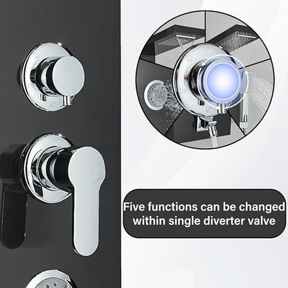 AlenArt Shower Panel Tower System, Multi Function Shower System with Body Jets, Handheld Sprayer, Rainfall Waterfall Shower Head and Tub Spout Stainless Steel Wall Mount Shower Panels Black