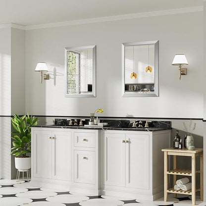 22x30 Inch Brushed Silver Bathroom Mirror for Wall, Thick Metal Framed Rectangle Mirrors for Over Sink, Bedroom, Living Room, Entryway, Anti-Rust, HD Tempered Glass