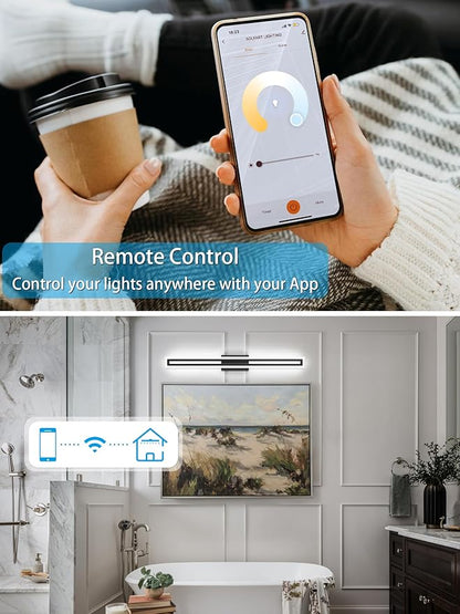SOLFART Dimmable Black Bathroom Light Fixtures Bathroom Vanity Light Over Mirror 40 Inch APP Control Modern Adjustable LED Lights Color Adjustable