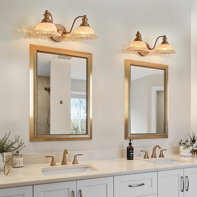 Vintage Vanity Light Brushed Brass 2 Light Vanity Lights for Bathroom Vanity Light Fixtures