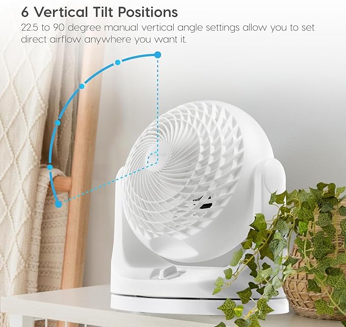 IRIS USA WOOZOO Desk Fan, Oscillating Table Air Circulator, 3 Speeds, 52ft Max Air Distance, 112° Adjustable Tilt, 30db Quiet Motor, Small Fan for Bedroom, Office, Dorm, White