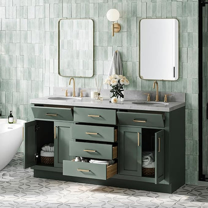 ARIEL Hepburn 66 Inch Double Oval Sink Bathroom Vanity with Carrara White Quartz Countertop 1.5 Inch in Vintage Green