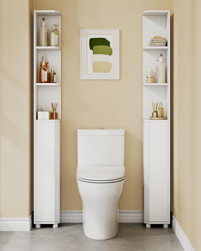 Corner Cabinet, Tall Bathroom Corner Cabinet with Doors, Narrow Storage Cabinets with Adjustable Shelves, Bathroom Organizers and Storage for Small Space, White BC30003X