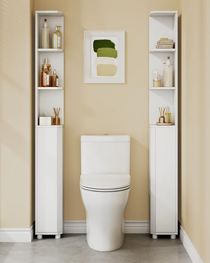 Corner Cabinet, Tall Bathroom Corner Cabinet with Doors, Narrow Storage Cabinets with Adjustable Shelves, Bathroom Organizers and Storage for Small Space, White BC30003X
