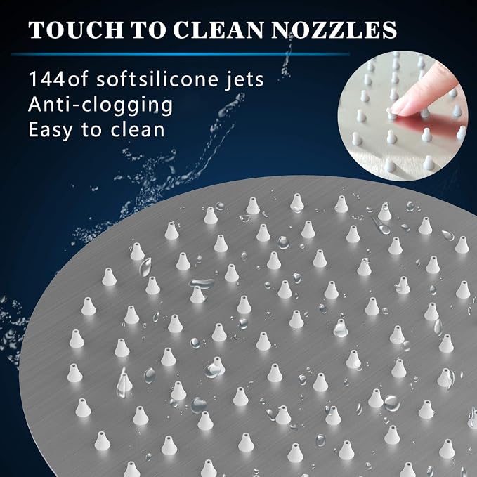 Voolan Rain Shower Head, High Flow Large Rainfall Showerhead Made of All Metal Stainless Steel, Waterfall Body Covering, Universal Wall and Ceiling Mount (Brushed Nickel)