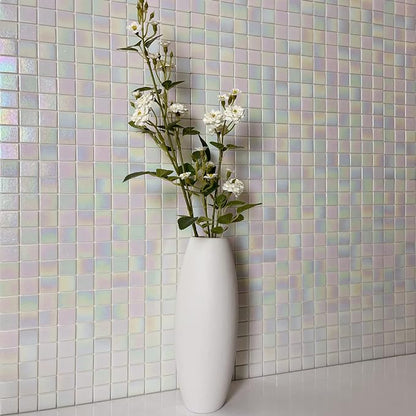 DICOFUN 2 White Rainbow Peel and Stick Backsplash, 6.6" x 6.6" Glass Mosaic Tile for Kitchen and Bathroom