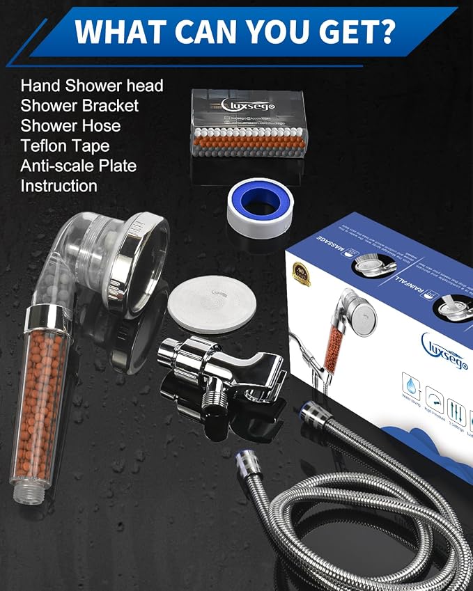 Filtered Shower Head with Handheld, High Pressure, for Hard Water | 3 Modes Shower with Handheld Spray, Water Softener, with Mineral Beads to Remove Chlorine & Fluoride, for Dry Hair & Skin
