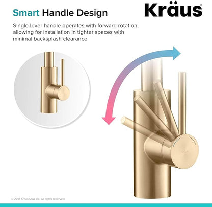KRAUS Oletto Single Handle Pull Down Kitchen Faucet with QuickDock Top Mount Installation Assembly in Spot-Free Brushed Brass, KPF-2620BB