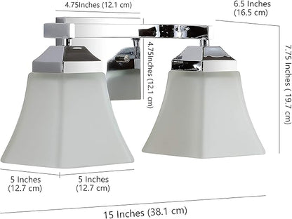 JONATHAN Y 15" Chrome Modern Cottage LED Vanity Light Wall Sconce, Farmhouse Wall Lamp for Bathroom Mirror Kitchen, White Glass Shade, LED Bulb Included (JYL7523B)