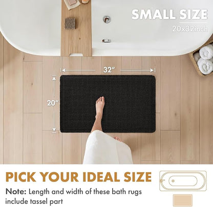 MIULEE Set of 2 Waffle Bathroom Rugs Boho Bath Mat Black 20x32 Inch | Non Slip, Super Absorbent, Washable, Ultra Soft, Rubber Backed Bath Rugs for Bathroom Floor Tub Shower