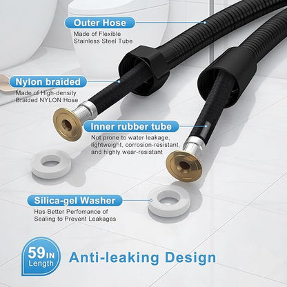 Handheld Toilet Bidet Sprayer 2 Pack, Water Pressure Adjustable Sprayer with Hose and 7/8 "T-Valve, Jet Spray and Soft Spray, for Toilet, Bidet, Shower etc., Stainless Steel, Black