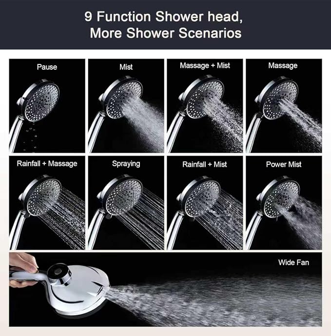 Filtered Magnetic Shower Head with Handheld Chrome | High Pressure 9Setting Handheld Shower Head,Magnetic Bracket,59 Inches Stainless Steel Shower Hose,Filter Element