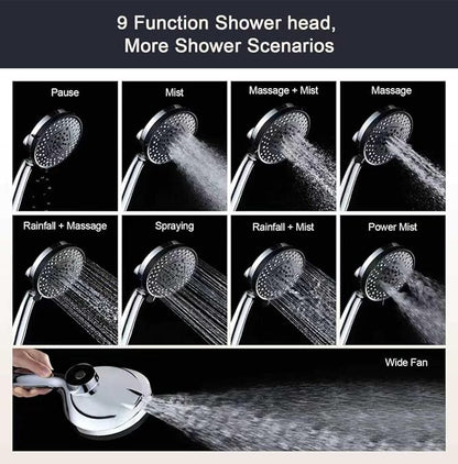 Filtered Magnetic Shower Head with Handheld Chrome | High Pressure 9Setting Handheld Shower Head,Magnetic Bracket,59 Inches Stainless Steel Shower Hose,Filter Element