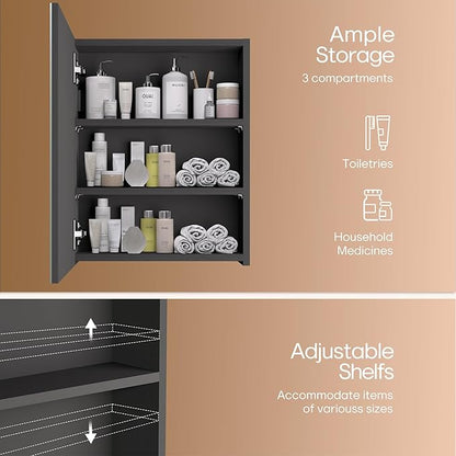 20x16 inch Bathroom Wall Cabinet, Saver Storage Cabinet, Medicine Cabinet with 1 Door and Adjustable Shelves, Black（Assembly Required）
