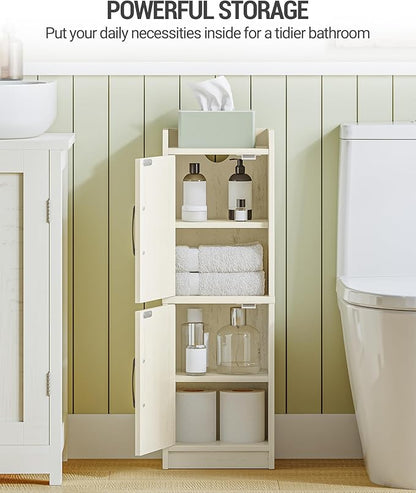 Bathroom Storage Cabinet, Small Corner Floor Cabinet with Door and Shelves, Narrow Bathroom Organizer and Paper Storage with Adjustable Shelves, for Small Spaces, Rustic White BC27114X