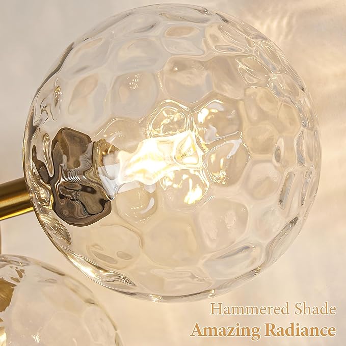 5 Lights Bathroom Vanity Light,Brushed Gold Globe Bathroom Light Fixtures | Hammered Clear Glass Wall Sconce Lighting,Mid Century Modern Brass Bubble Glass Bathroom Vanity Lights over Mirror,G9 Base