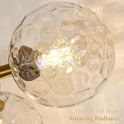 5 Lights Bathroom Vanity Light,Brushed Gold Globe Bathroom Light Fixtures | Hammered Clear Glass Wall Sconce Lighting,Mid Century Modern Brass Bubble Glass Bathroom Vanity Lights over Mirror,G9 Base