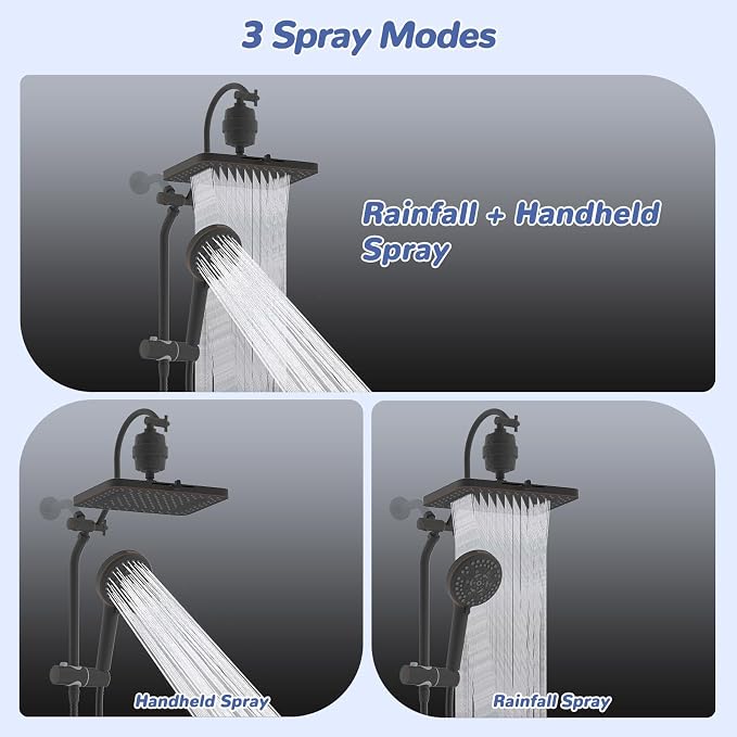 Hibbent 5-spray Filtered Rainfall Shower Head Combo, High Pressure 13'' Showerhead with 10 Spray Modes Handheld, All Metal 3 way Diverter Shower Arm, 71'' Hose and Holder, Oil-Rubbed Bronze