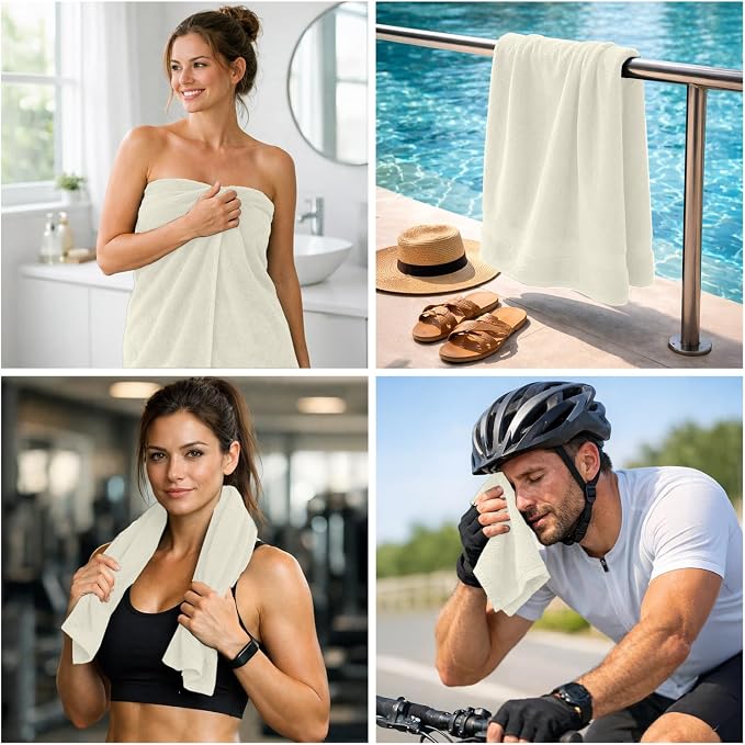 DAN RIVER 8 Piece Luxury Bath Towels for Bathroom, Towel Set, Ivory | 2 Bath towels, 2 Hand towels, and 4 Wash Cloths, 600 GSM 100% Ring Spun Cotton, Highly Absorbent, Gym, Hotel, guest, and Spa
