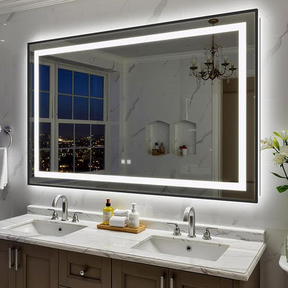 60X36 Inch LED Bathroom Mirror with Lights, Black Frame Frontlit+ Backlit Bathroom Vanity Mirror for Wall, Ultra-Clear Tempered Glass, Shatter-Proof, Anti-Fog and Memory Function, ETL Listed | Bathroom Vanity Mirror for Wall, Ultra-Clear Tempered Glass...