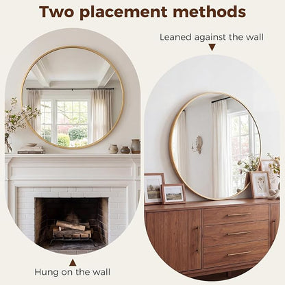 Sweetcrispy 36 Inch Round Wall Mirror, Bathroom Mirrors for Over Sink | Matte Metal Framed, Wall Decor for Bedroom, Entryway, Anti-Rust, Tempered Glass, Hanging or Leaning, Gold