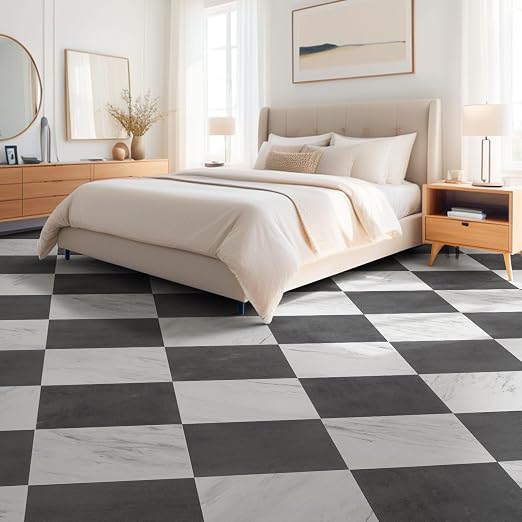 Art3dwallpanels Peel and Stick Floor Tiles 30 Pack 12x12 in Black and White | Peel and Stick, Self Adhesive, Waterproof Vinyl Flooring, Marble Pattern, for Kitchen, Dining Room, Bedrooms, Cover 30 Sq. Ft