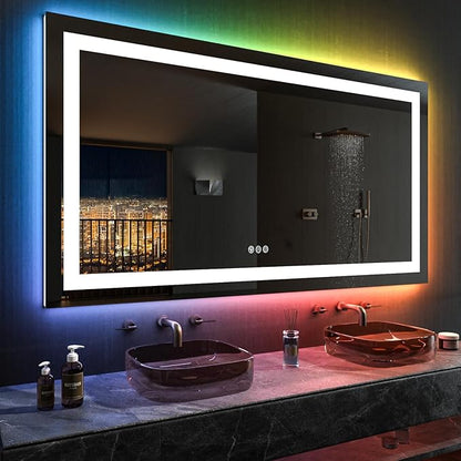 LOAAO 72"X40" RGB LED Bathroom Mirror with Lights, UL Listed | Anti-Fog, Dimmable, RGB Backlit + Front Lighted, Memory Function, Tempered Glass