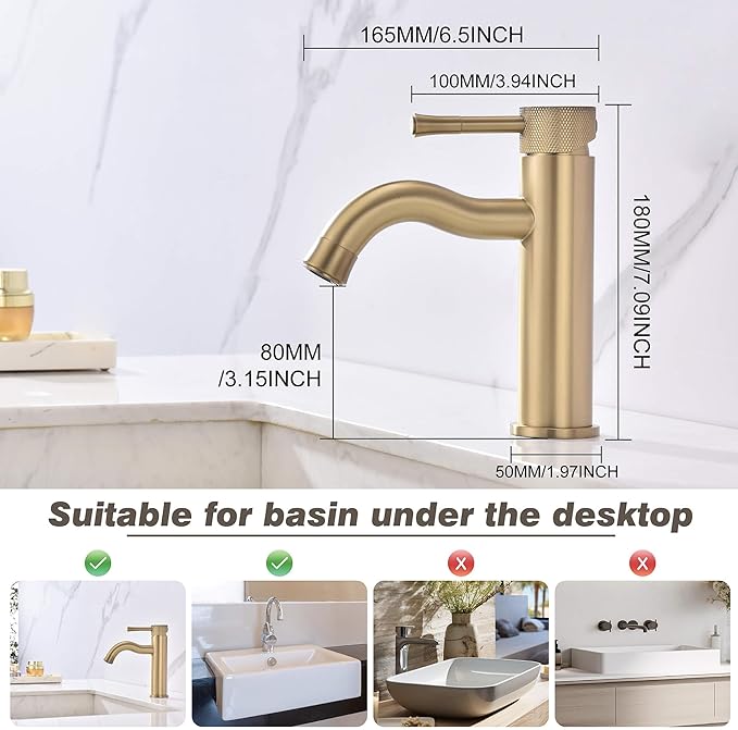 Brushed Gold Bathroom Faucet Single Handle,with Splash Faucet Sprayer Extender Faucets Aerator