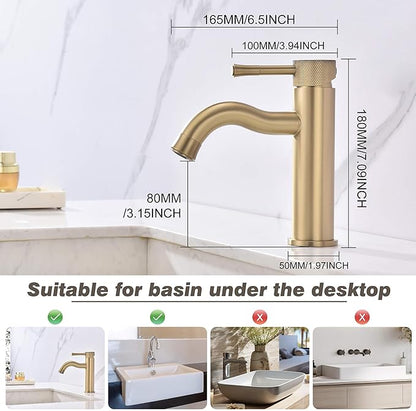Brushed Gold Bathroom Faucet Single Handle,with Splash Faucet Sprayer Extender Faucets Aerator